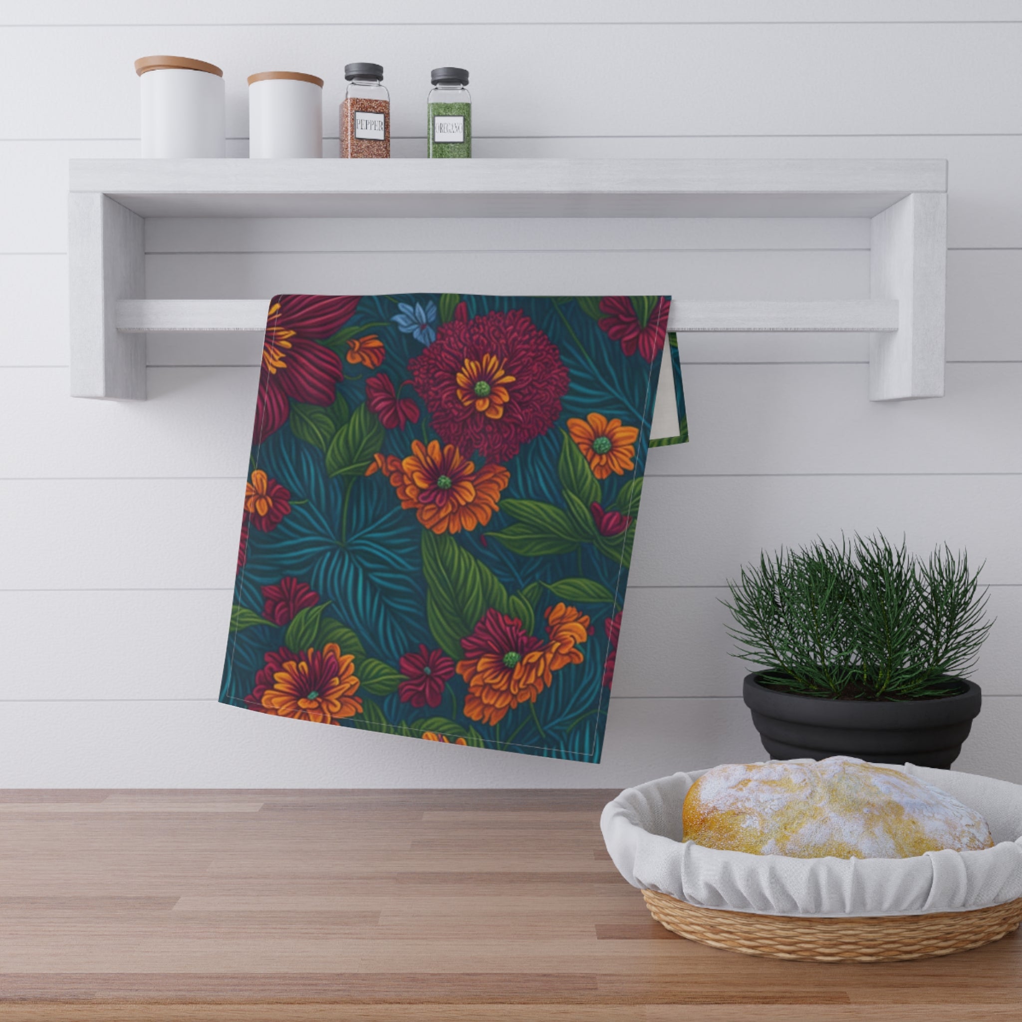 Exotic Tolmiea Flowers Designed Tea Towel (cotton, poly)