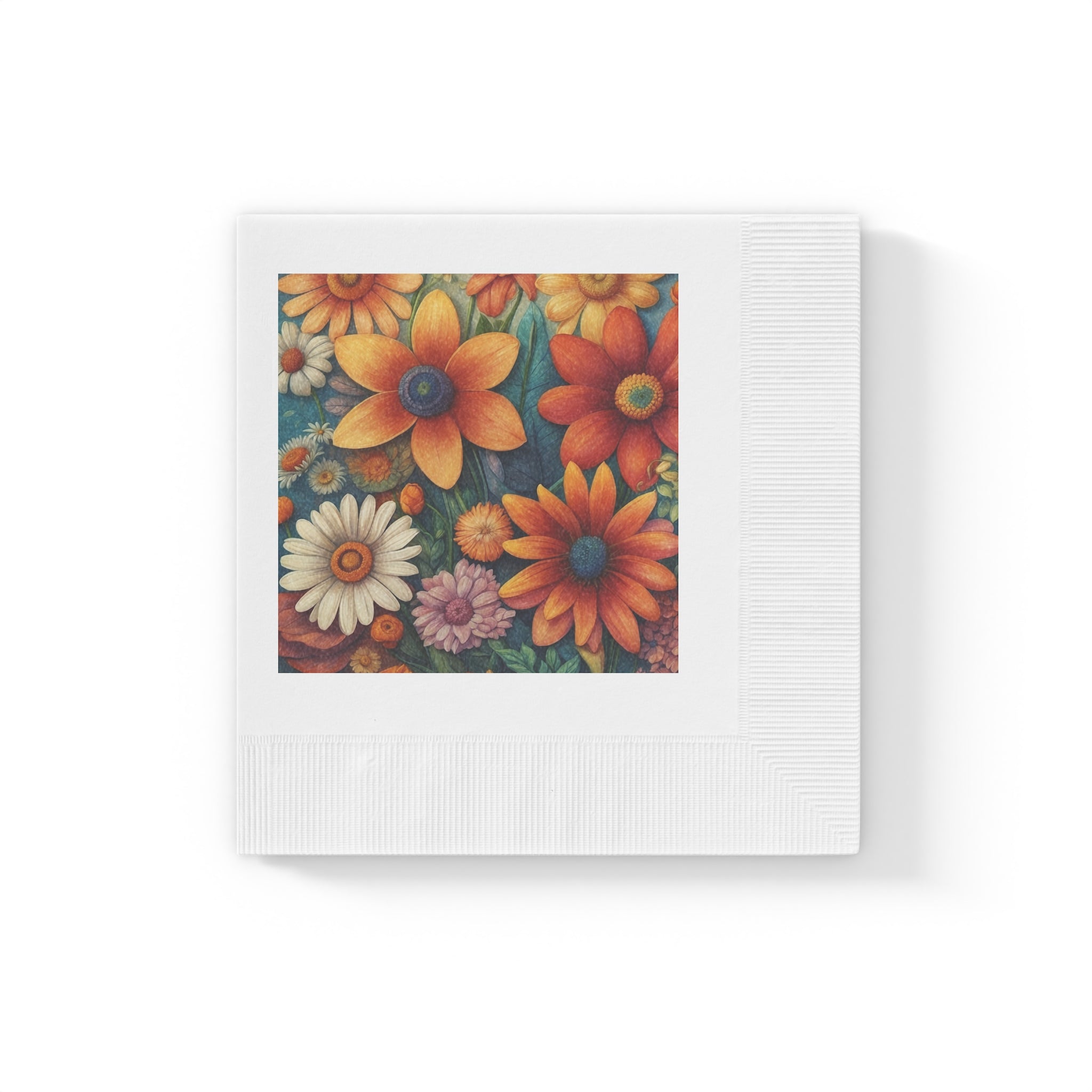 Summertime Full of Colorful Flowers White Coined Napkins