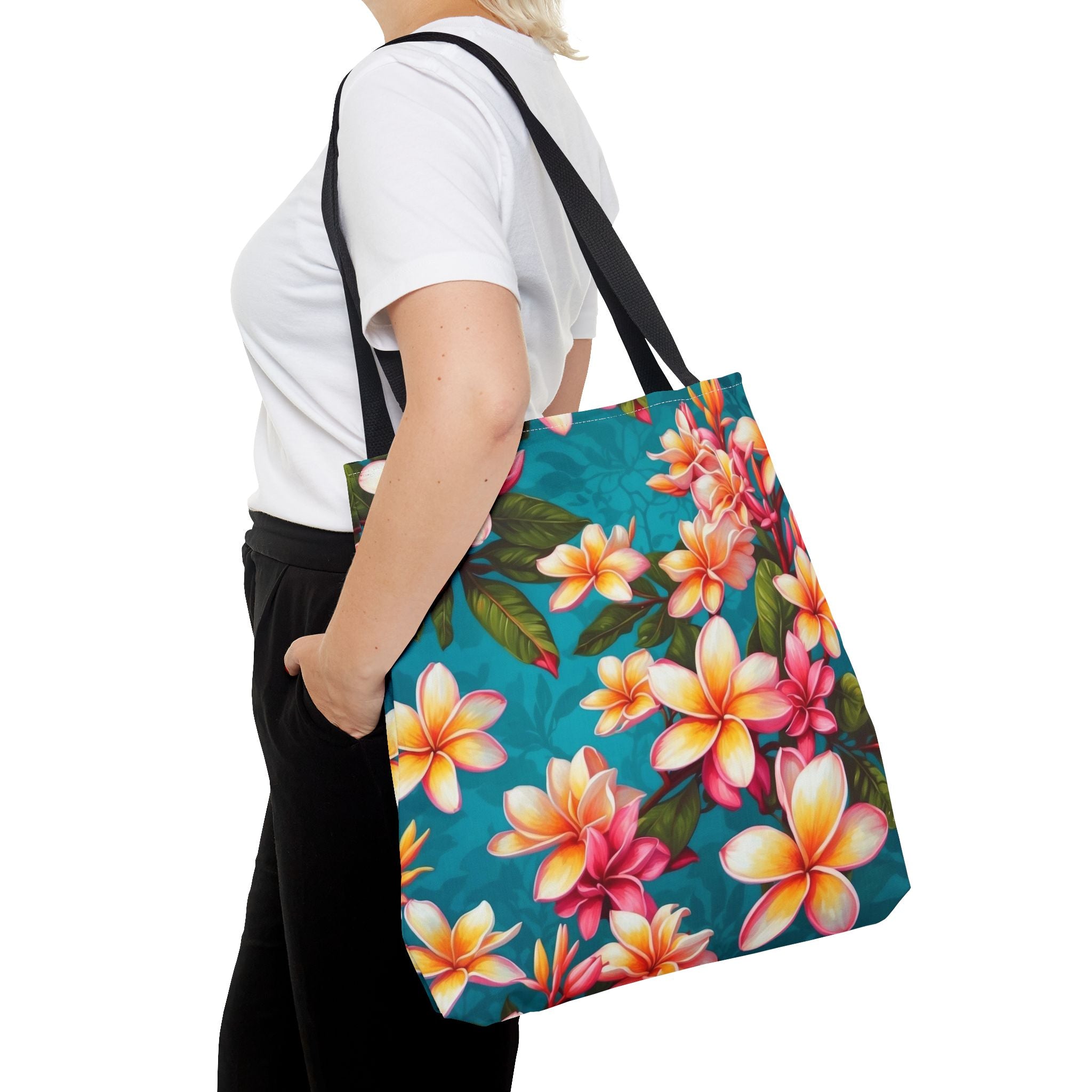 Bold Summer Plumeria Flower Designed Tote Bag 3 Sizes Available