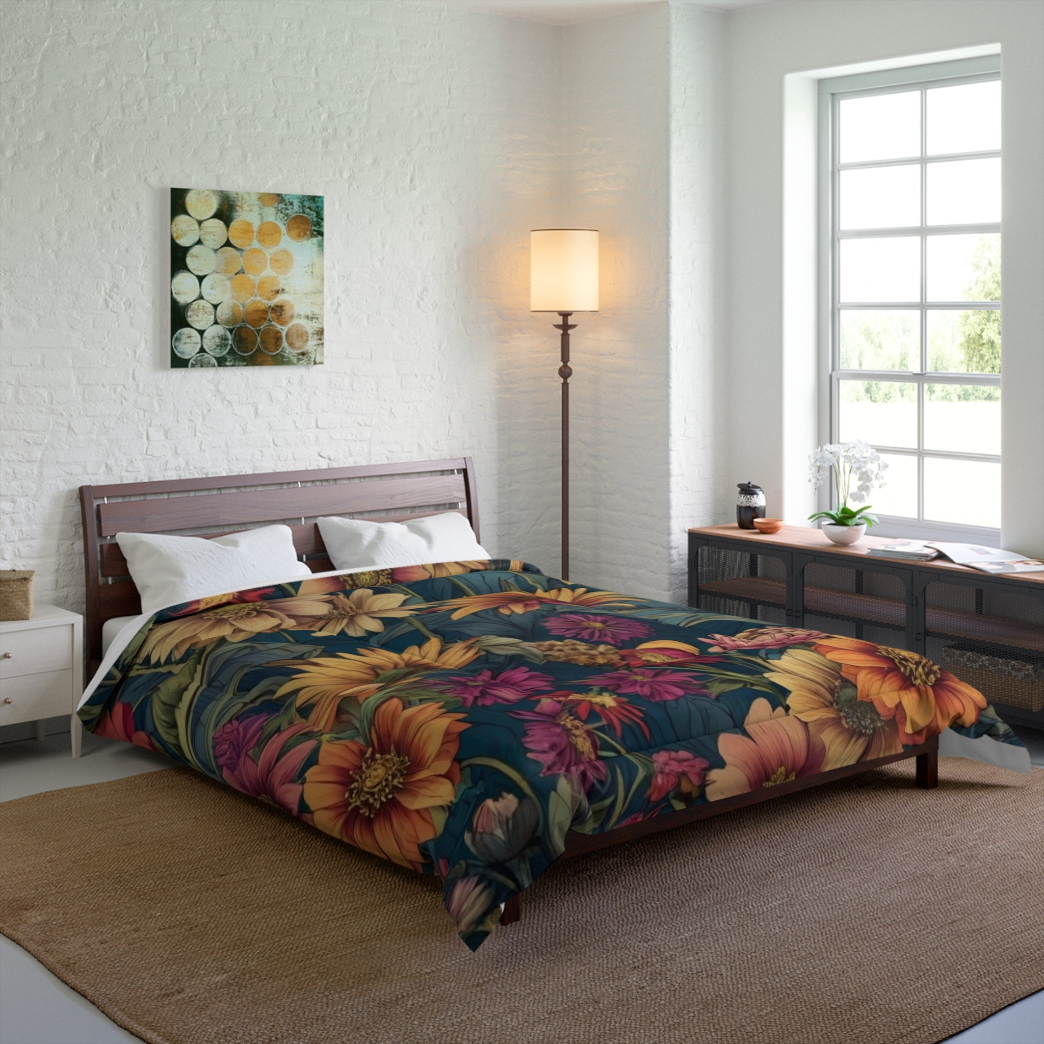 Beautiful Zinnia Blooming Garden Designed Comforter