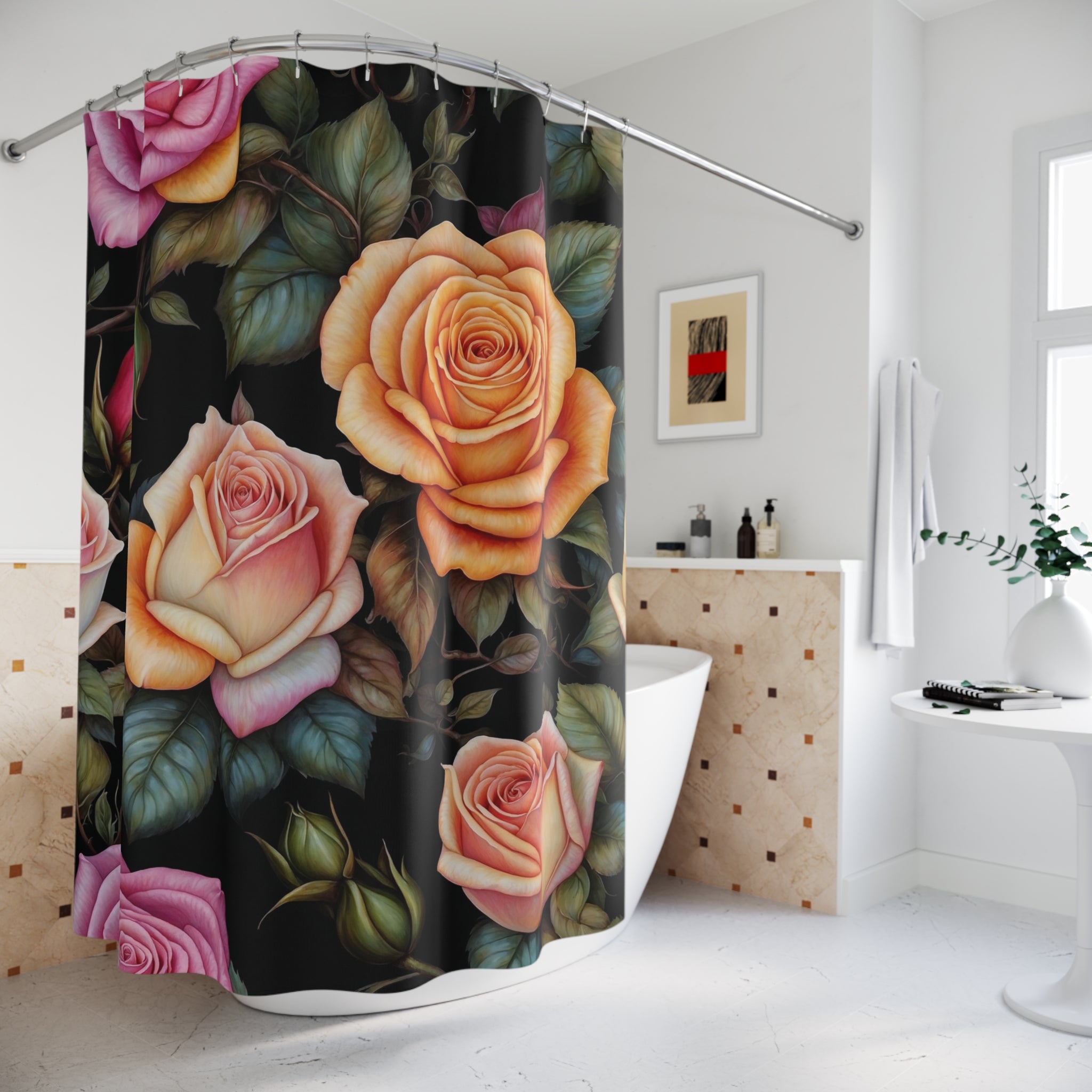 Captivating Pastel Floral Rose Designed Shower Curtain