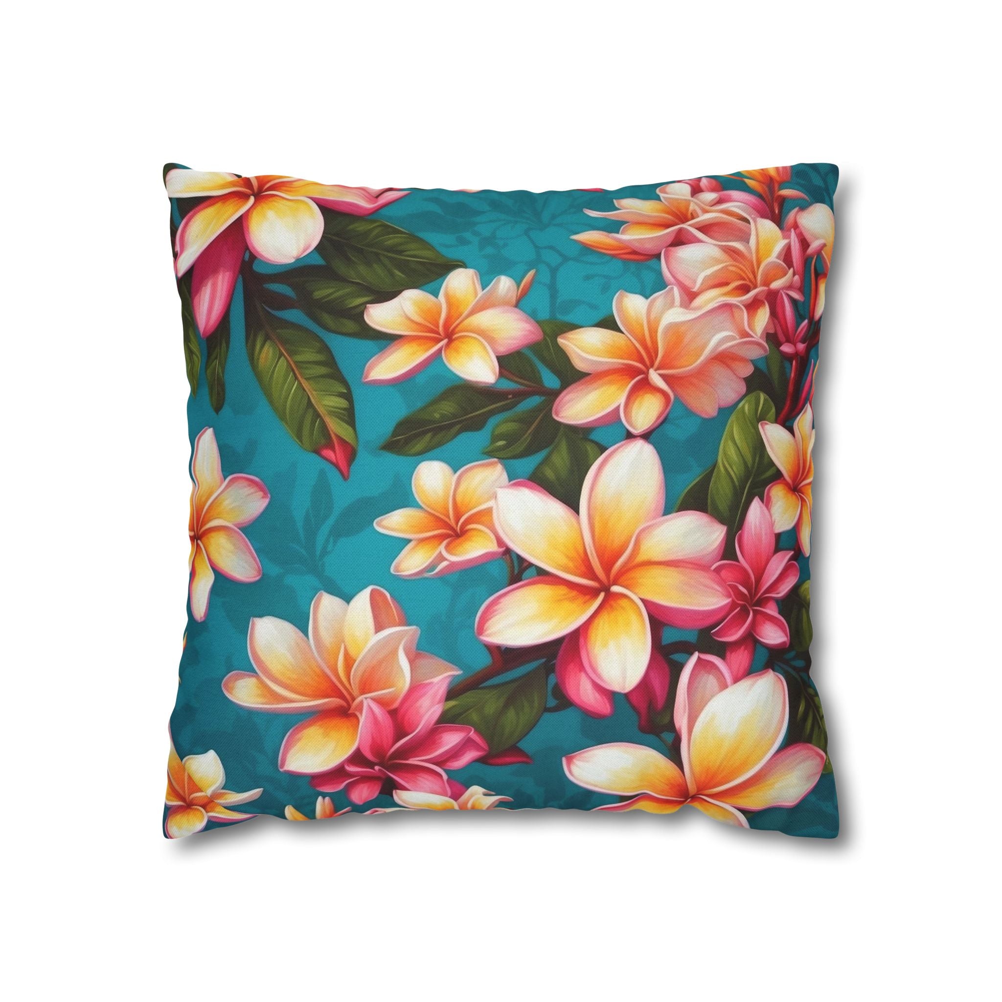 Bold Summer Plumeria Flower Designed Spun Polyester Pillow Case Cover