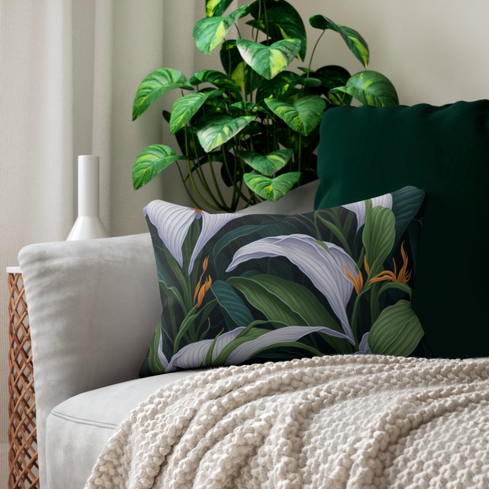 Welcoming Spathiphyllum Perennial Flower Designed Spun Polyester Lumbar Pillow with Insert