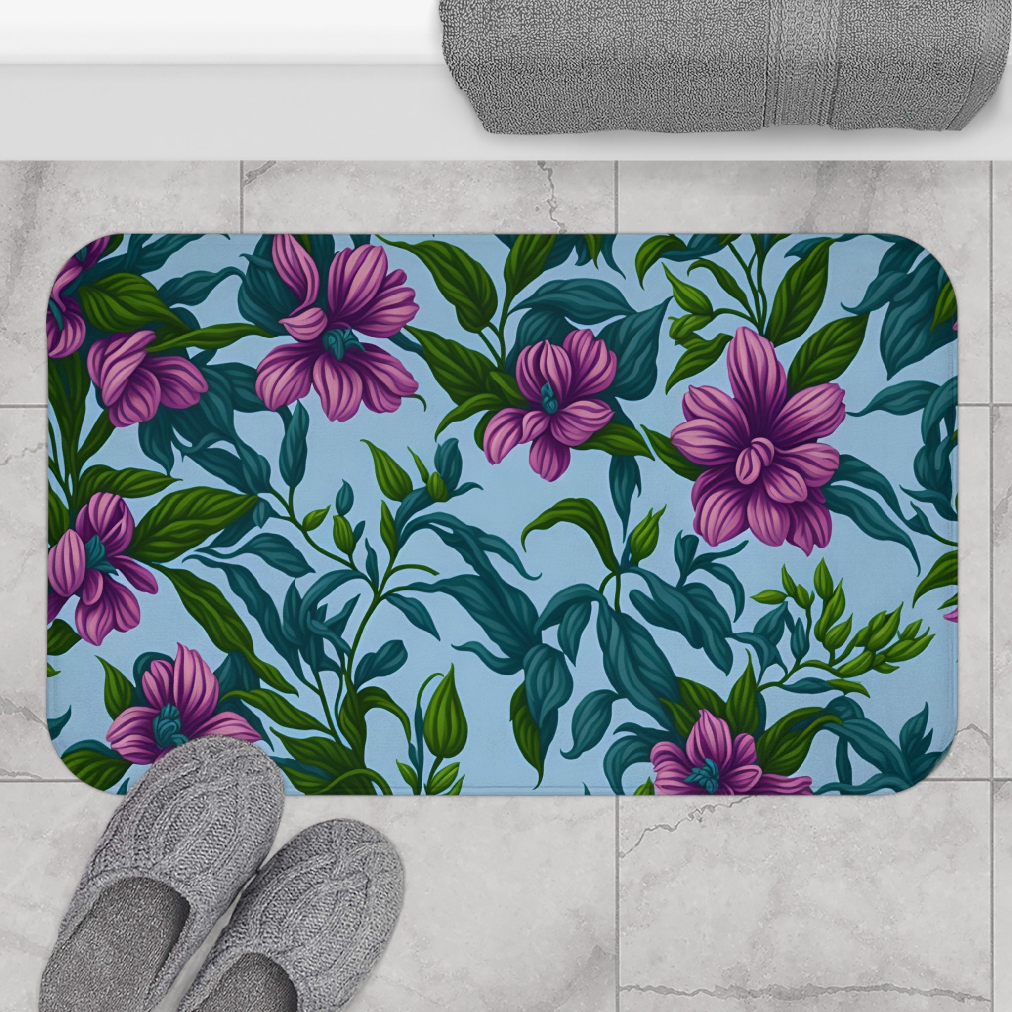 Charming Summer Stevia Flowers Designed Bath Mat Available in 2 Sizes