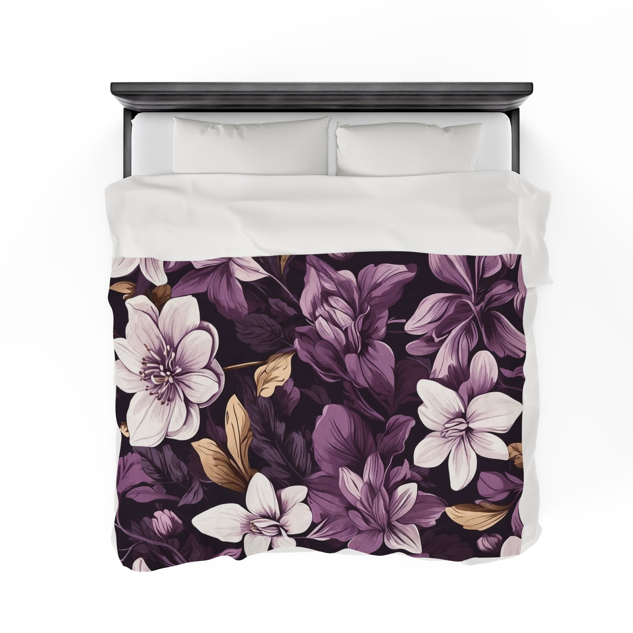 Brilliant Spring Floral in Purple Basil Velveteen Plush Blanket 3 Sizes Available