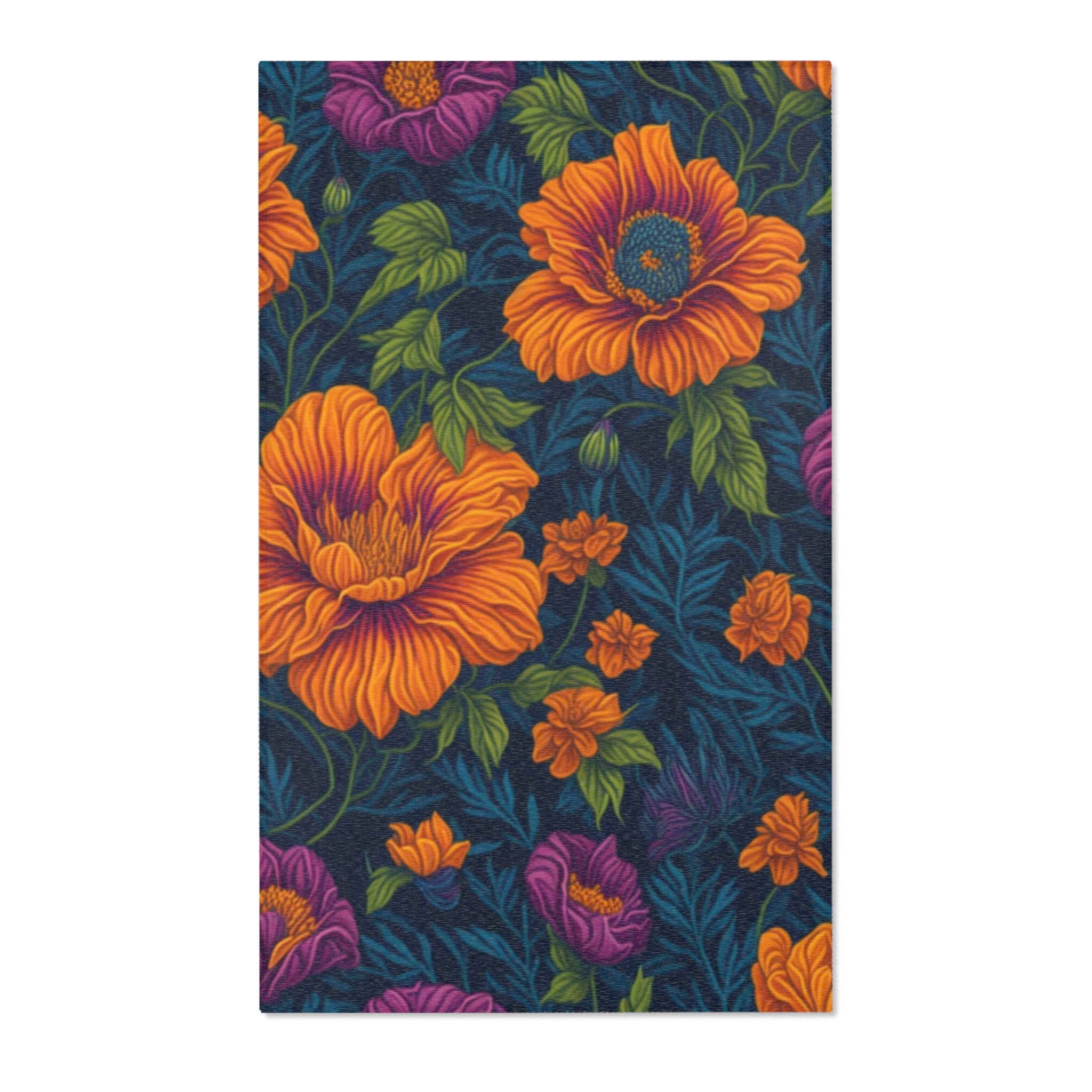 Botanical Tetraneuris Flowers Designed Area Rugs Available in Multiple Sizes