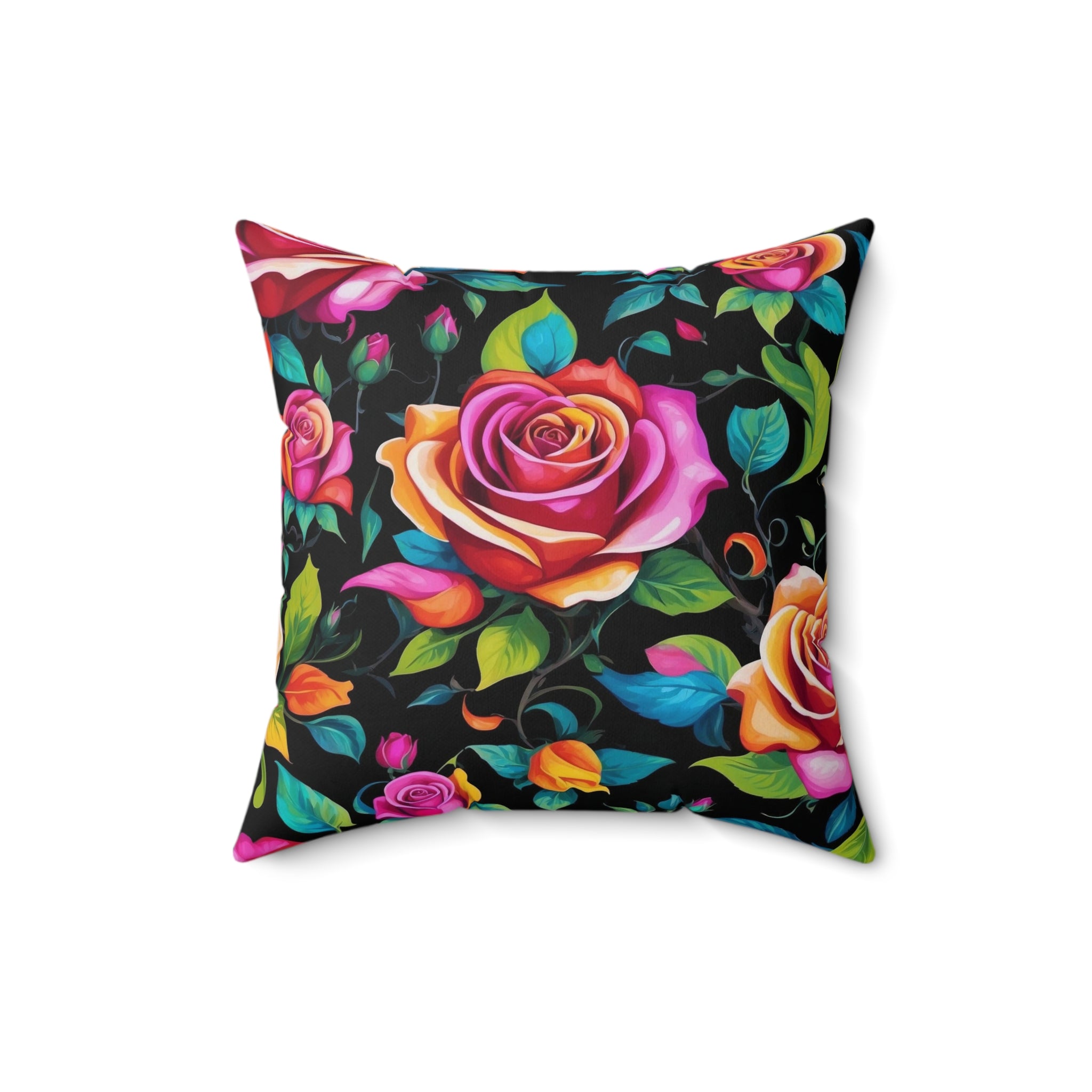 Illuminating Black Light Roses Designed Spun Polyester Square Pillow with Insert