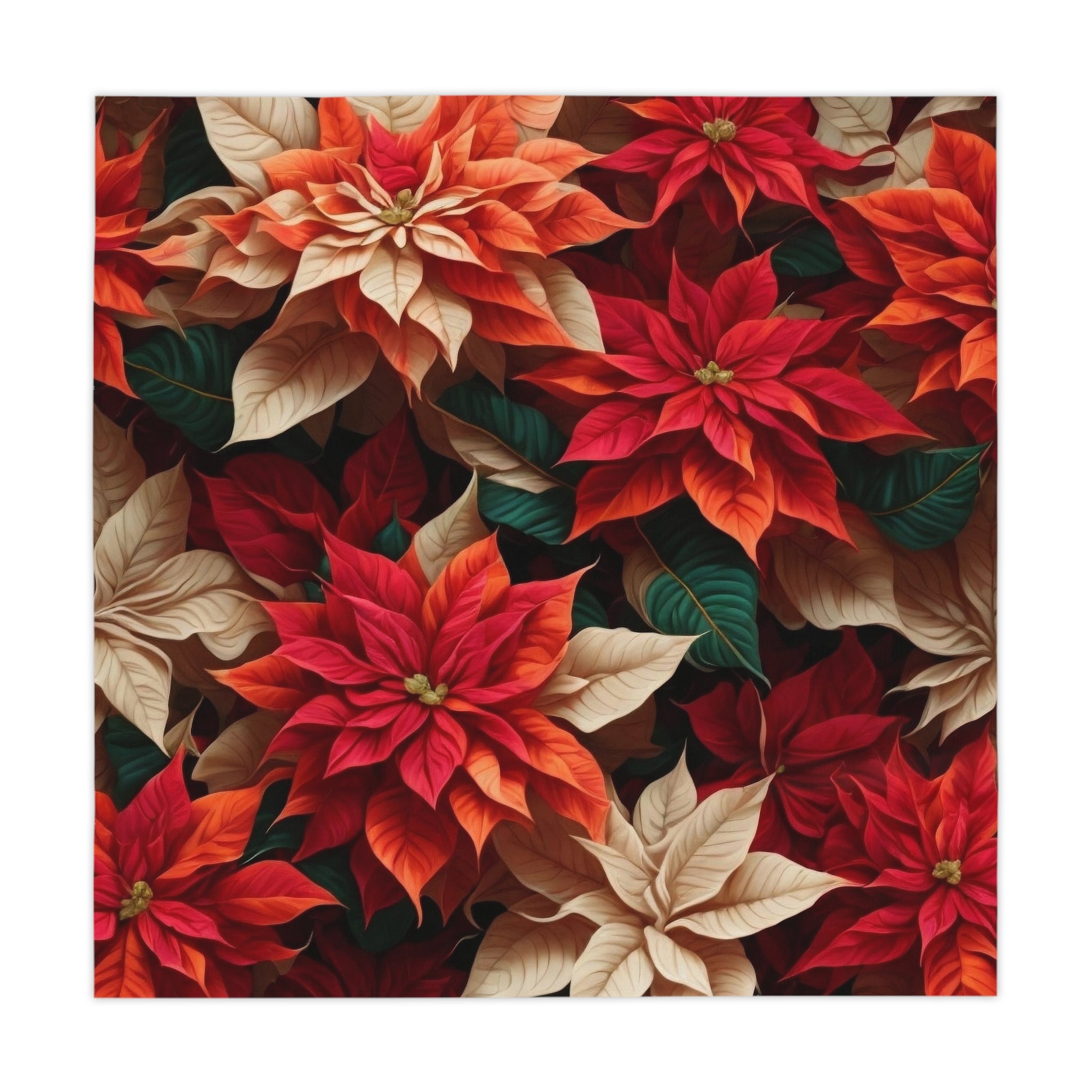 Color Bunches of Poinsettias Round or Square Christmas Floral Tablecloth