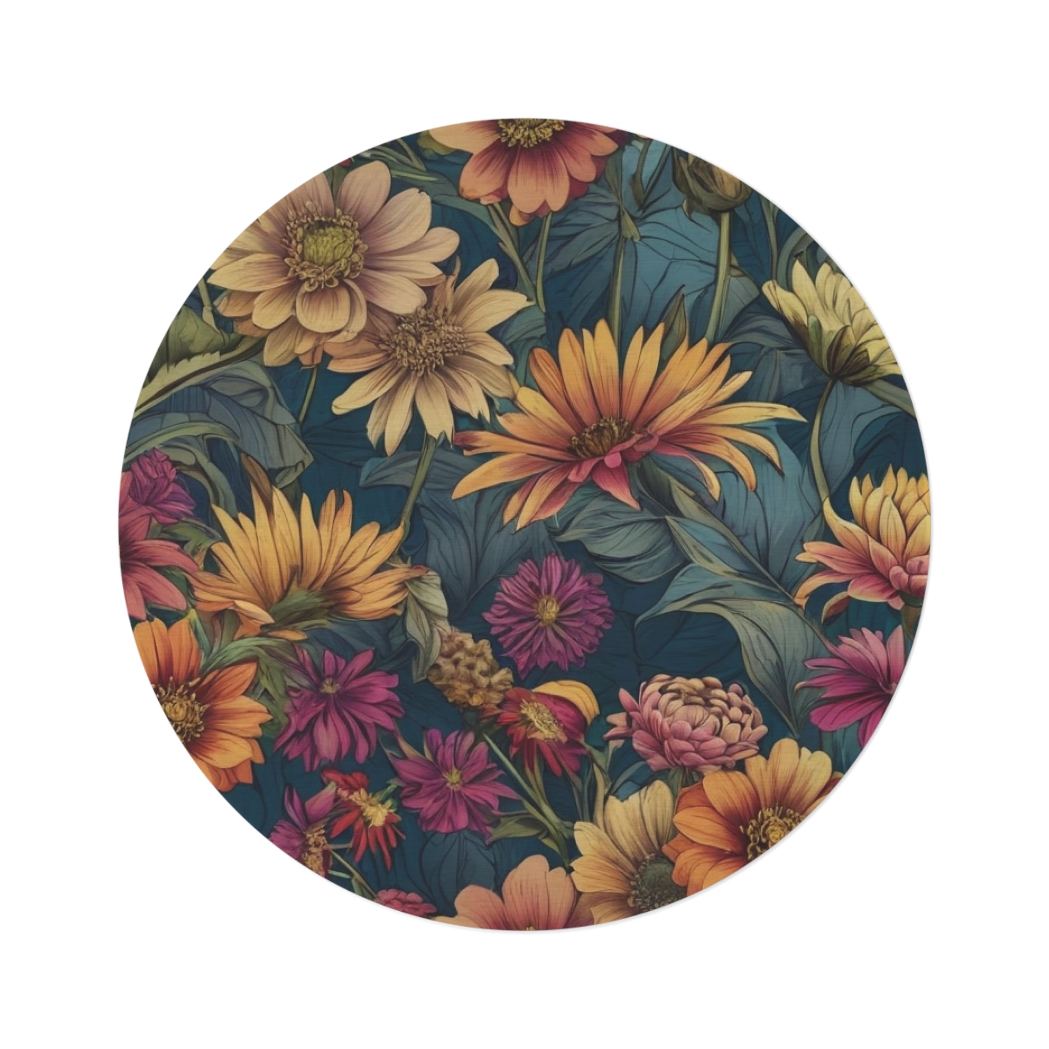 Beautiful Zinnia Blooming Garden Designed 60" Round Rug