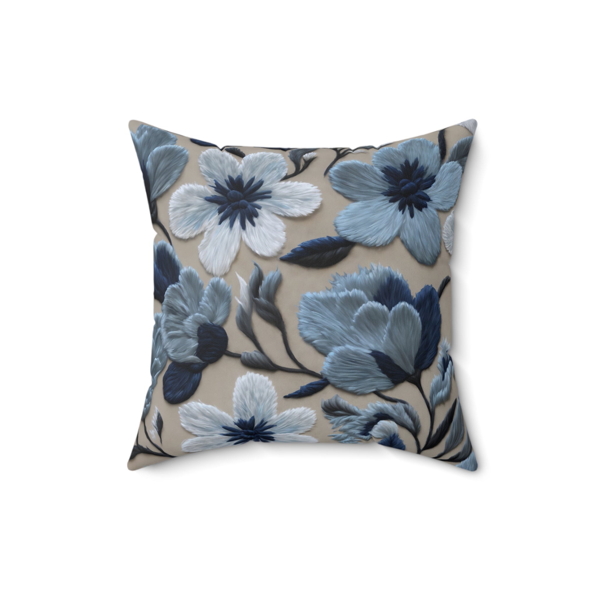 Whispery Blue Floral Spring Garden Spun Polyester Square Pillow with Insert