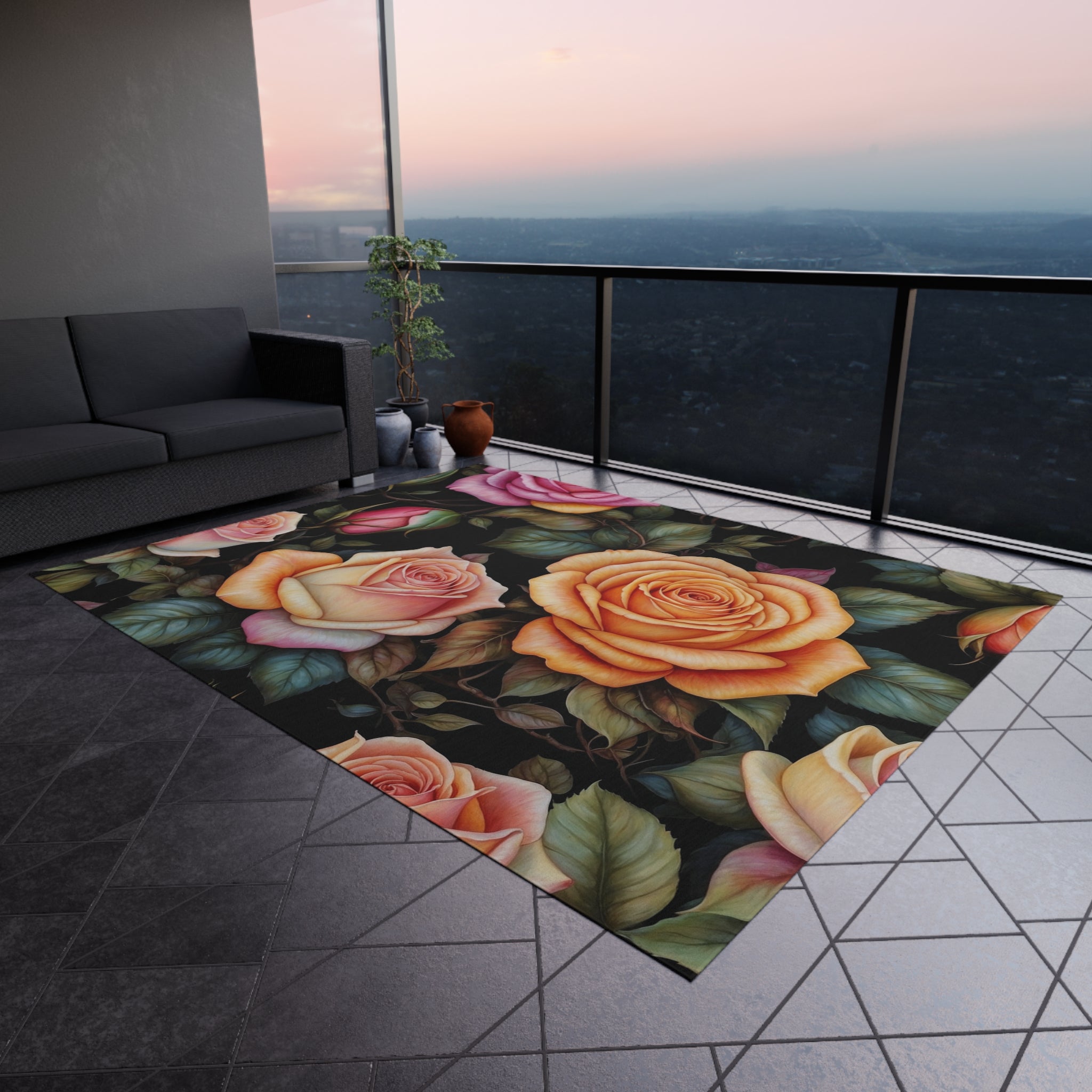 Captivating Pastel Floral Rose Designed Indoor Outdoor Rug Available in Multiple Sizes