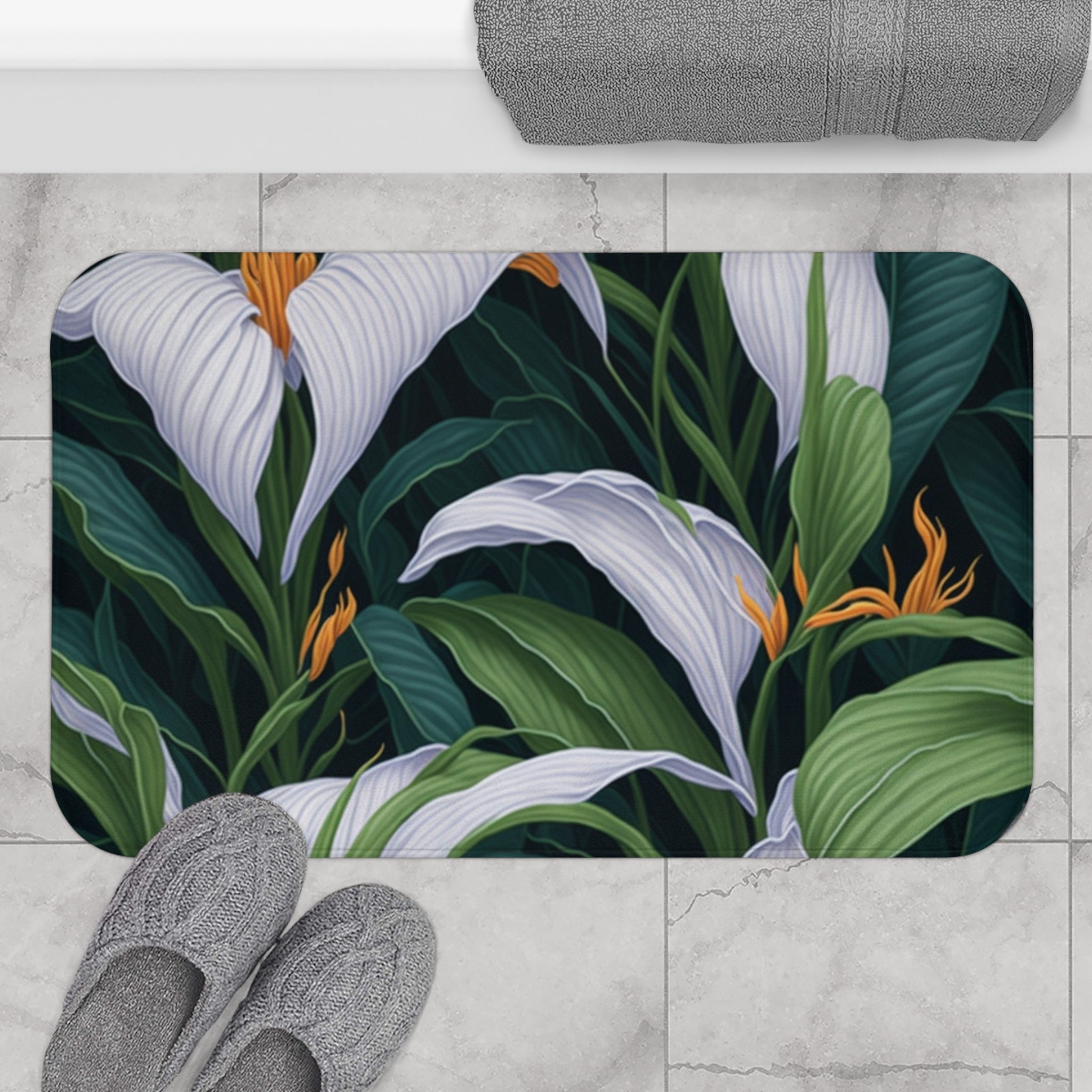 Welcoming Spathiphyllum Perennial Flower Designed Bath Mat