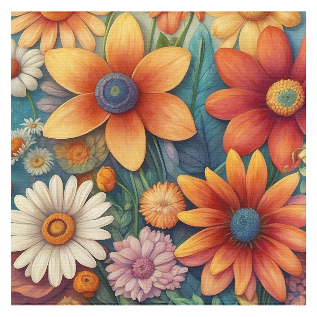 Summertime Full of Colorful Flowers Tablecloth 2 Available Sizes