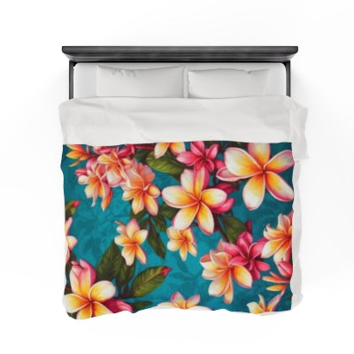 Bold Summer Plumeria Flower Design Velveteen Plush Blanket 3 Sizes