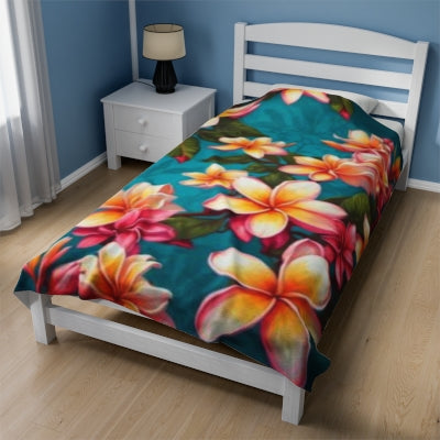 Bold Summer Plumeria Flower Design Velveteen Plush Blanket 3 Sizes