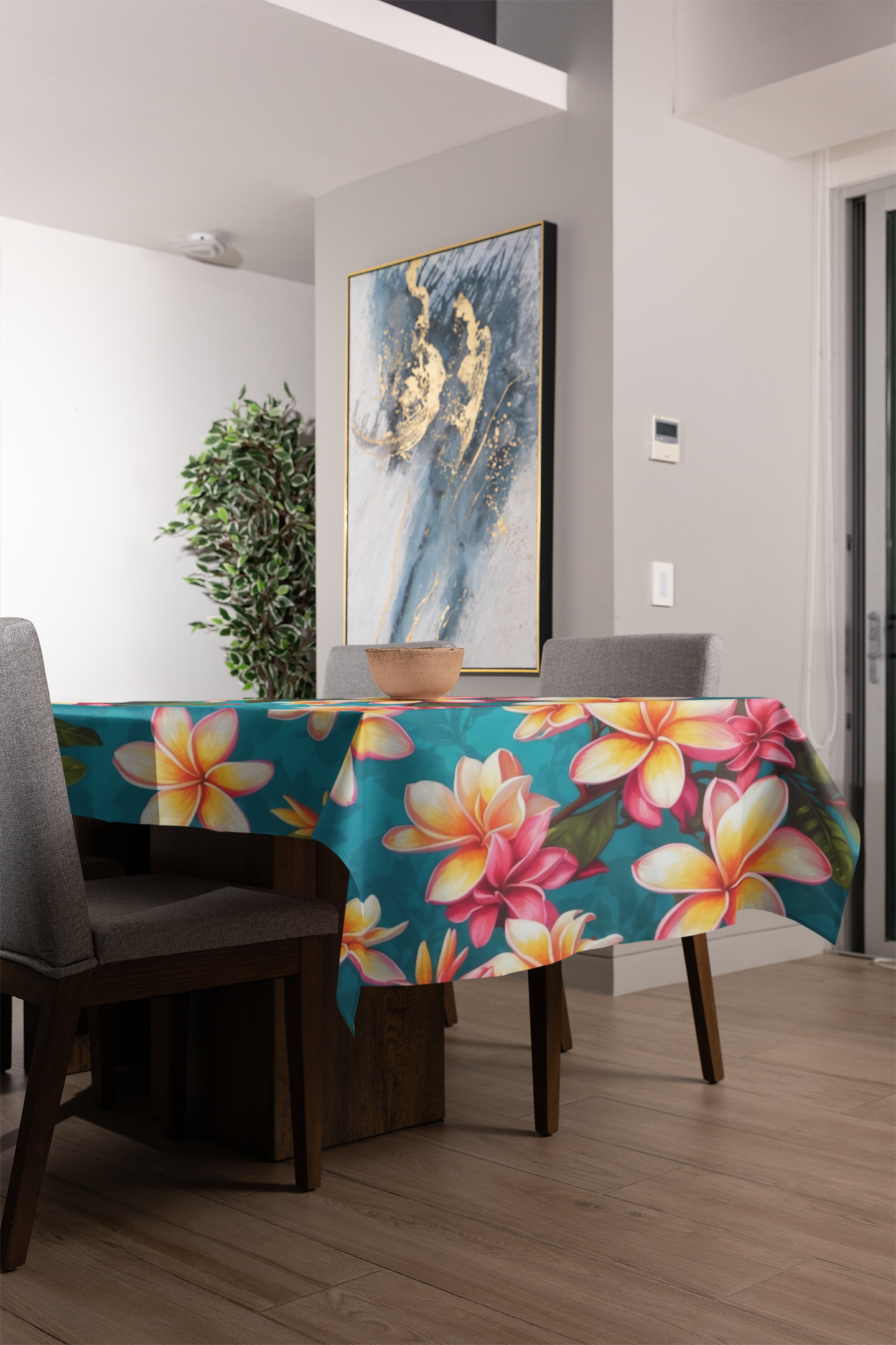 Bold Summer Plumeria Flower Designed Tablecloths Available in 2 Sizes