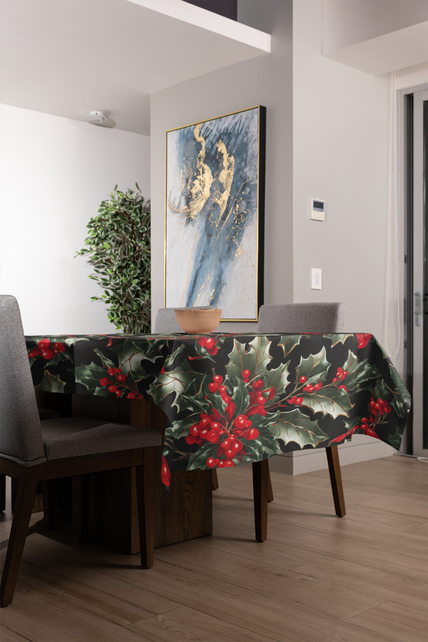 Elevate Holiday Dining With Elegant Holly Of Christmas Design Tablecloth